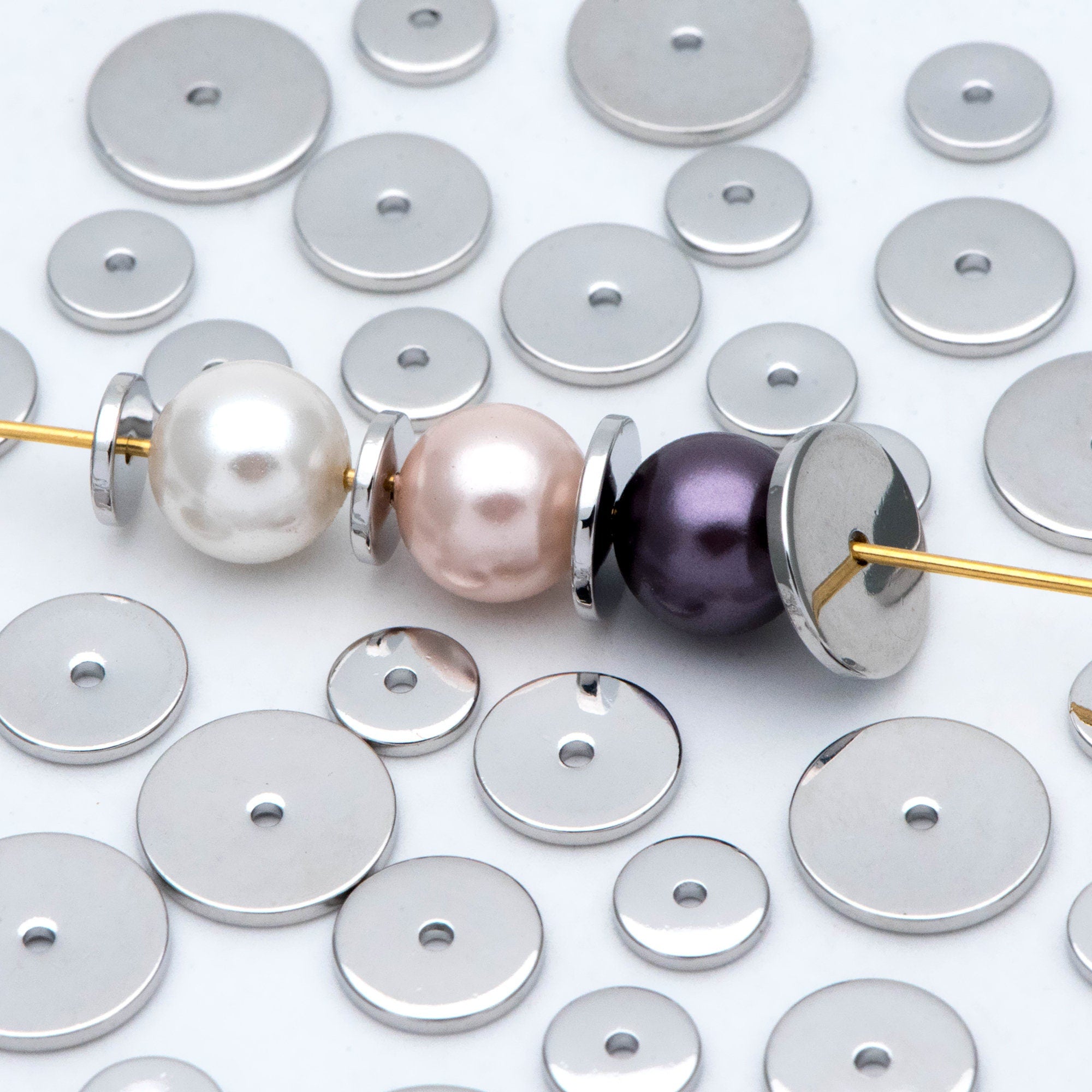 20pcs Gold/ Silver Tone Disc Spacer Beads, Round Coin Beads, Smooth Flat Disk Spacers 4/ 6/ 8/ 10mm, Donuts Findings diy jewelry (GB-1333)