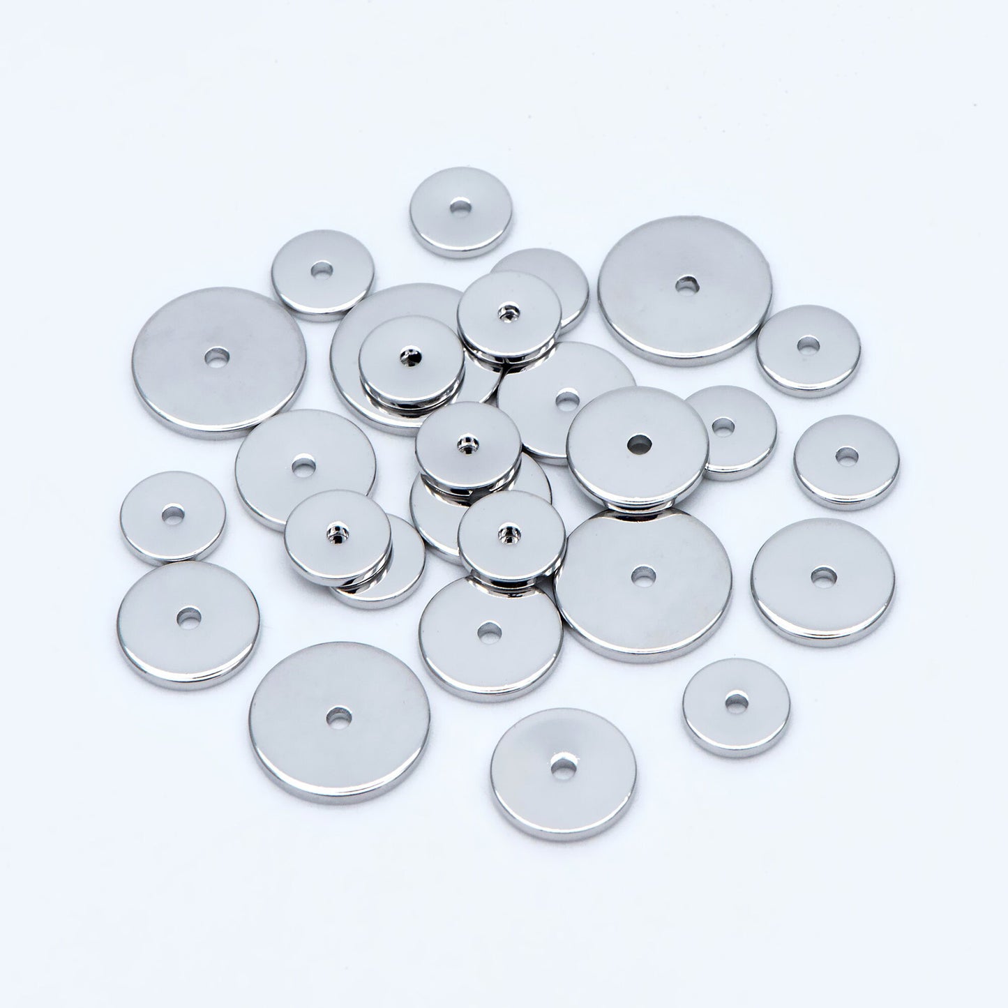 20pcs Gold/ Silver Tone Disc Spacer Beads, Round Coin Beads, Smooth Flat Disk Spacers 4/ 6/ 8/ 10mm, Donuts Findings diy jewelry (GB-1333)