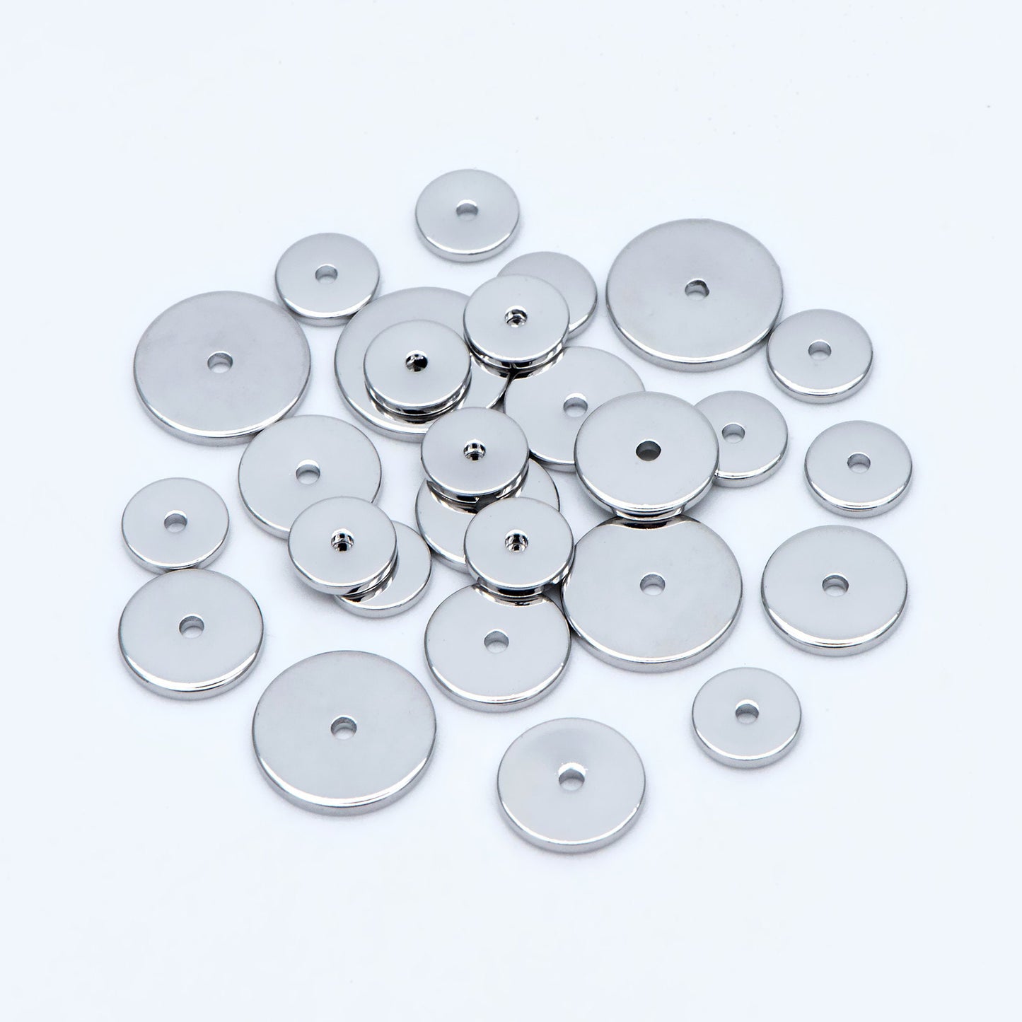 20pcs Gold/ Silver Tone Disc Spacer Beads, Round Coin Beads, Smooth Flat Disk Spacers 4/ 6/ 8/ 10mm, Donuts Findings diy jewelry (GB-1333)