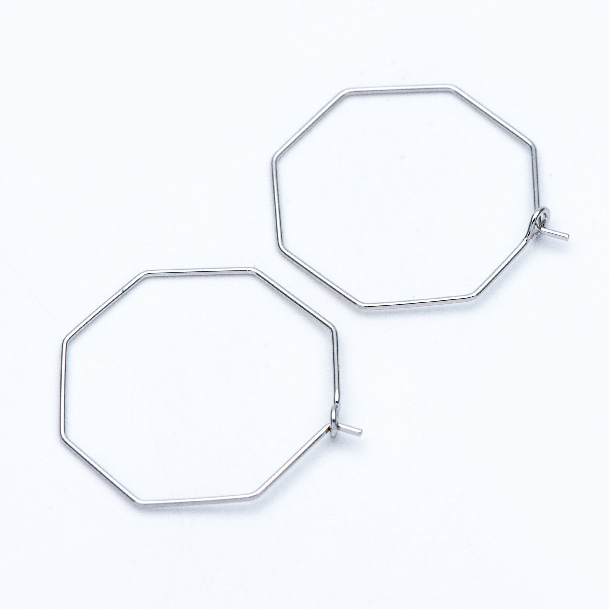 10pcs Gold/ Silver tone Octagon Hoop Earring 28mm, 18K Gold/ Rhodium plated Brass, Geometric Ear Wire Components (GB-703)