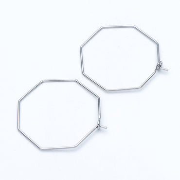 10pcs Gold/ Silver tone Octagon Hoop Earring 28mm, 18K Gold/ Rhodium plated Brass, Geometric Ear Wire Components (GB-703)
