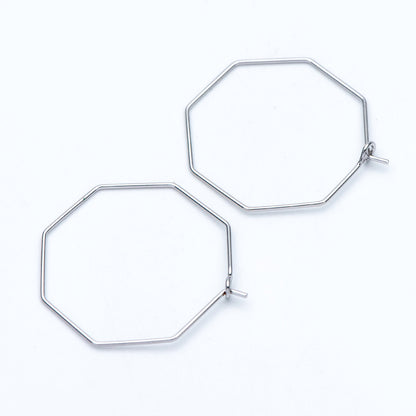 10pcs Gold/ Silver tone Octagon Hoop Earring 28mm, 18K Gold/ Rhodium plated Brass, Geometric Ear Wire Components (GB-703)
