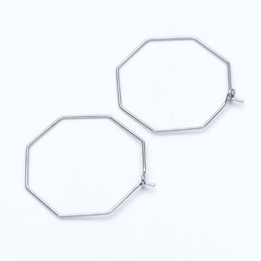 10pcs Gold/ Silver tone Octagon Hoop Earring 28mm, 18K Gold/ Rhodium plated Brass, Geometric Ear Wire Components (GB-698-D)