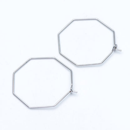 10pcs Gold/ Silver tone Octagon Hoop Earring 28mm, 18K Gold/ Rhodium plated Brass, Geometric Ear Wire Components (GB-698-D)