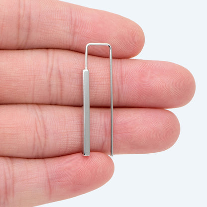 10pcs Gold/ Silver Tone Cube Ear Hooks 34x10mm, Gold/ Rhodium plated Brass Square Bar Earwires, Minimalist Earring Components (GB-2732)