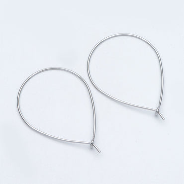 10pcs Gold/ Silver Tone Teardrop Earring Hoops, 38x26mm Geometric Ear Wire Charm Pendants, Threader Earring Components (GB-698-E)