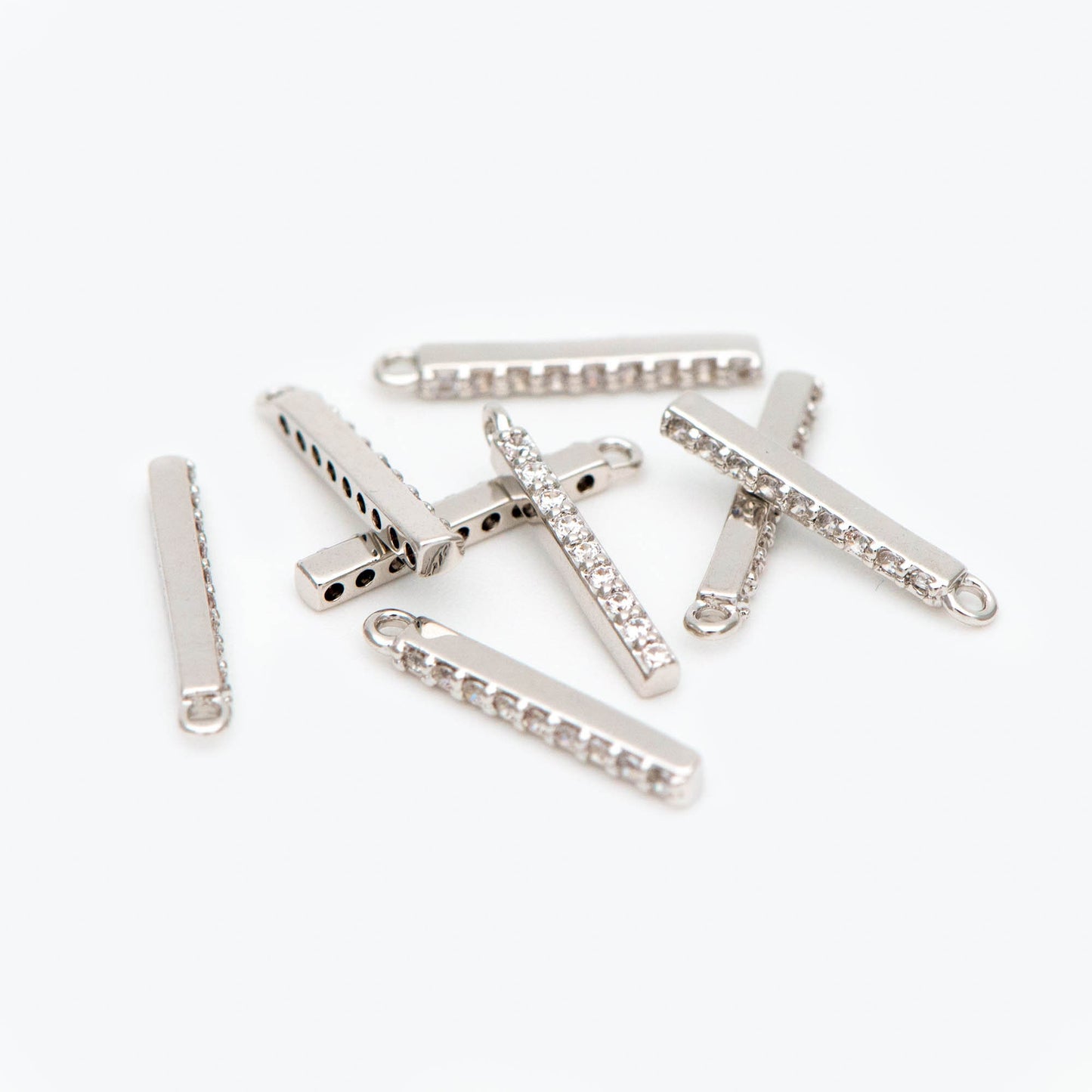 10pcs CZ Pave Gold/ Silver/ Rose Gold Bar Charms 13mm, Real Gold plated Brass, Cubic Zirconia Stick Charms (GB-996)