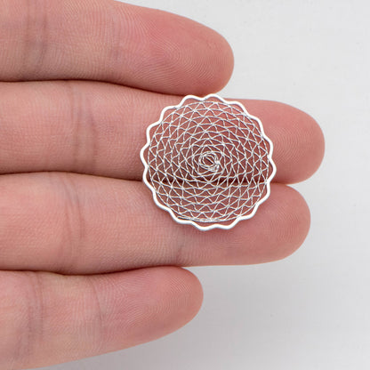 10pcs Gold/ Silver tone Filigree Round Charms 24mm, 18K Gold/ Rhodium plated Brass Floral Connectors (GB-366)