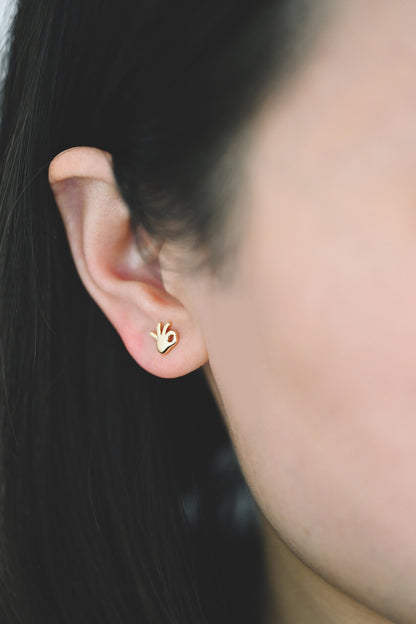 10pcs Gold Gesture Earrings, Gold Plated Brass, Minimalist Stud Earrings (GB-4105)