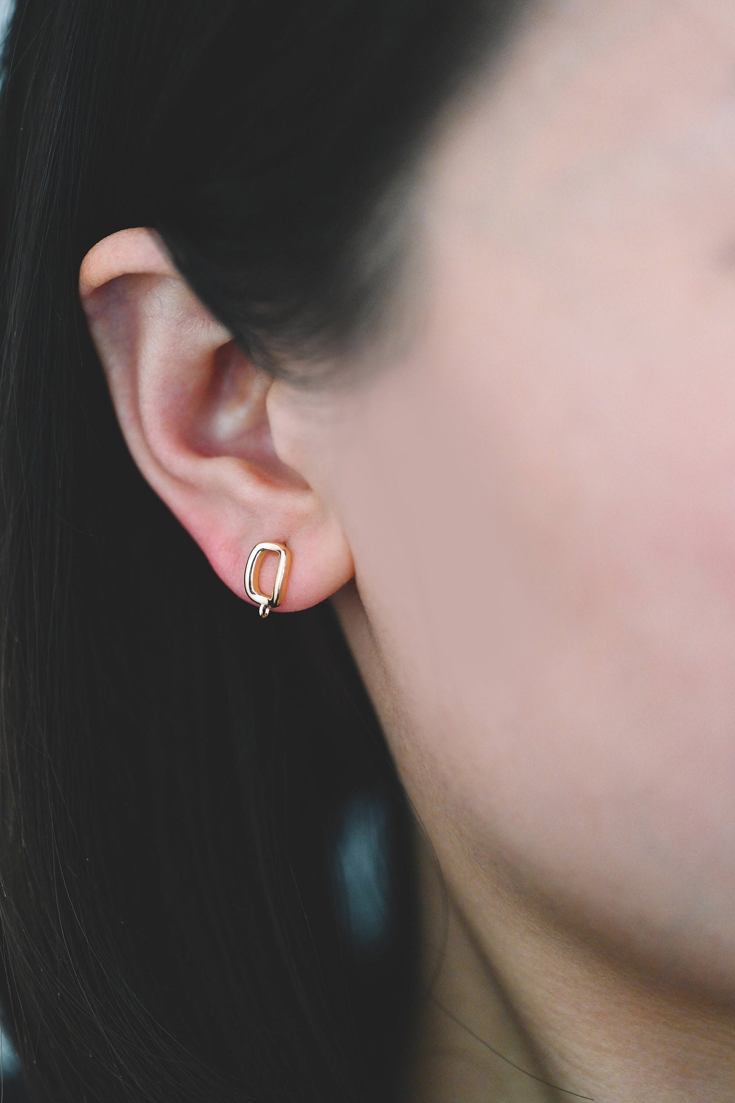 10pcs Rectangle Ear Posts with Loop, Stud Earrings Findings, Geometric Earring Components (GB-4129)