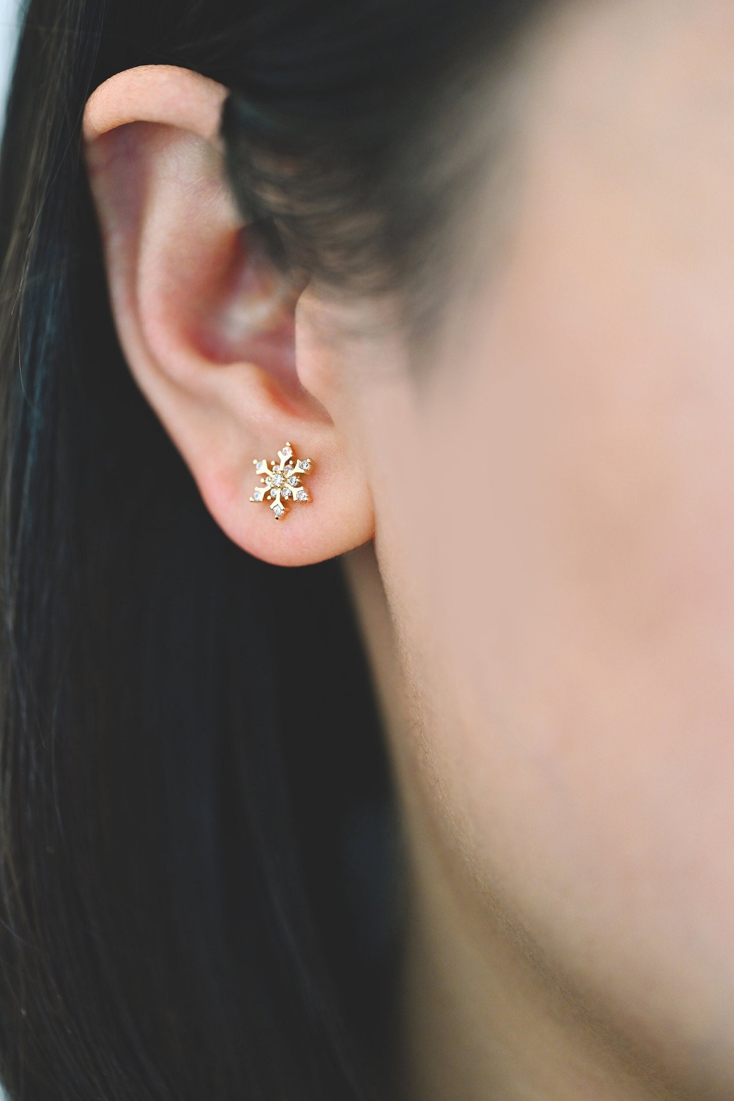 10pcs CZ Pave Gold/ Silver Snowflake Earrings, Gold/ Rhodium plated Brass, Dainty Christmas Earrings (GB-4151)