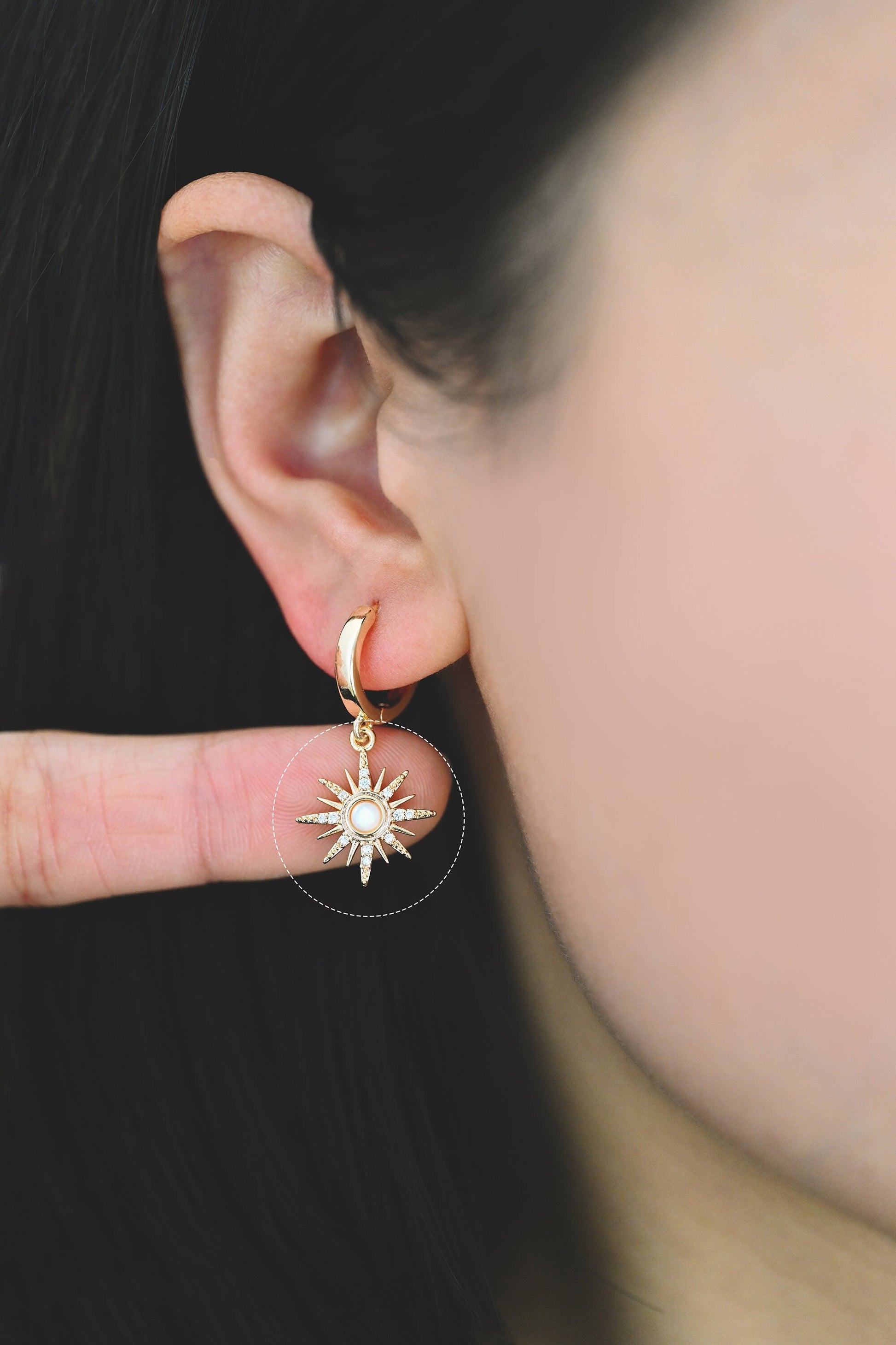 10pcs Shell Pave Gold/ Silver Sun Charms 17x15mm, 18K Gold/ Rhodium plated Brass Dainty North Star Pendants (GB-924-K)