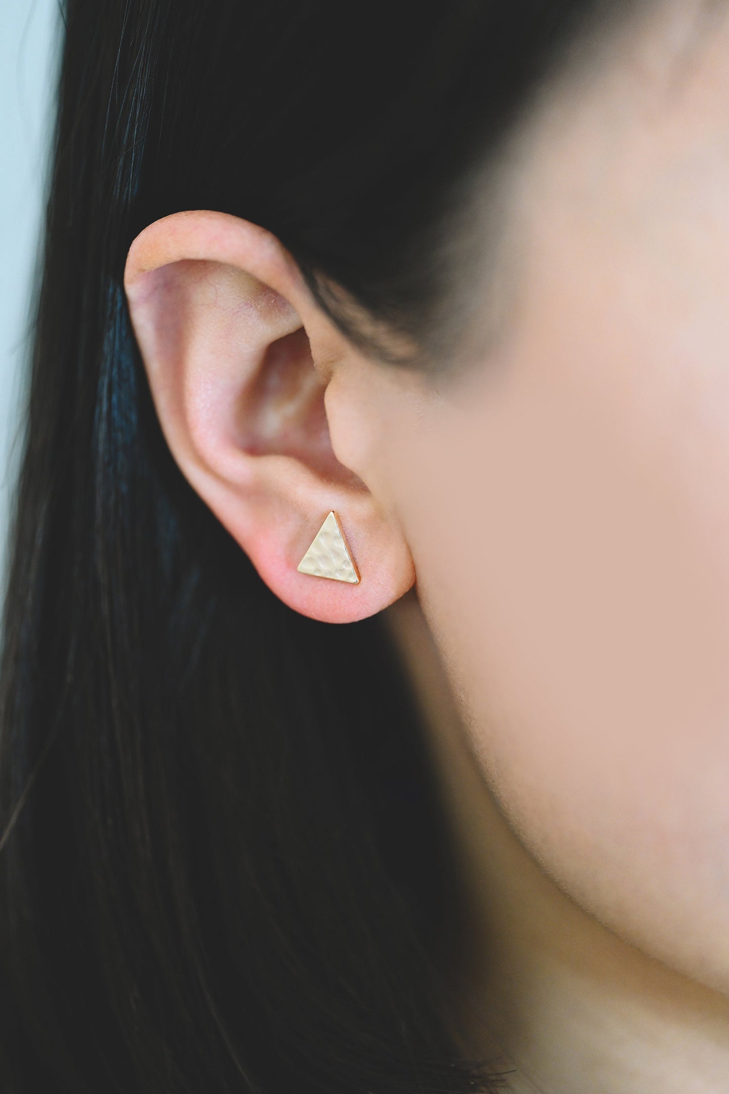 10pcs Gold Hammered Heart/ Triangle/ Teardrop Minimalist Earrings, Real Gold Plated Brass Geometric Earring Studs (GB-4190)