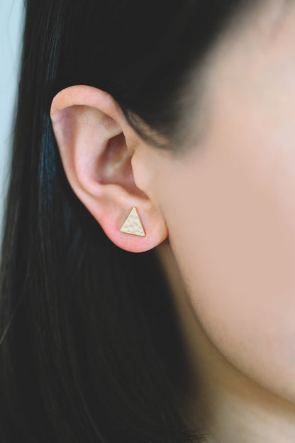 10pcs Gold Hammered Heart/ Triangle/ Teardrop Minimalist Earrings, Real Gold Plated Brass Geometric Earring Studs (GB-4190)