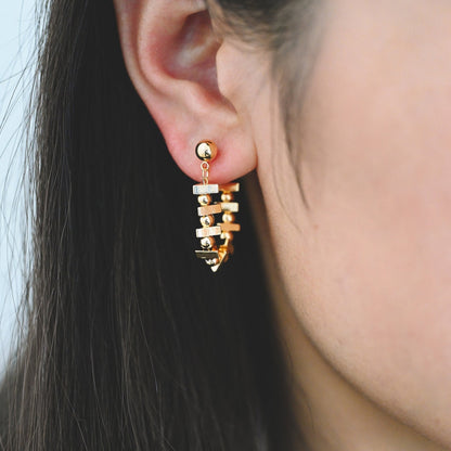 4pcs Gold Triangle Bead Chain Ear Post with Ear Back, Real Gold Plated Brass Chain Earring Studs (GB-3346)