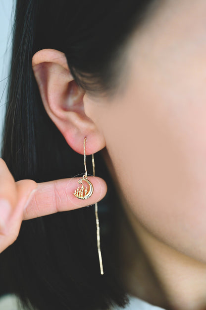 4pcs CZ Pave Gold Moon Castle Charm, 18K Gold plated Brass, Celestial Pendants (#GB-2433-A)