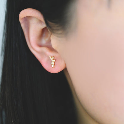 10pcs Gold/ Silver Rabbit and Bear Asymmetry Earrings, Gold/ Rhodium Plated Brass Minimalist Stud Earrings (GB-4207)