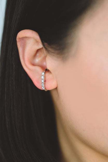 4pcs CZ Pave Gold/ Silver Curved Bar Earrings, Real Gold/ Rhodium Plated Brass Stick Stud Earrings (#GB-4253)