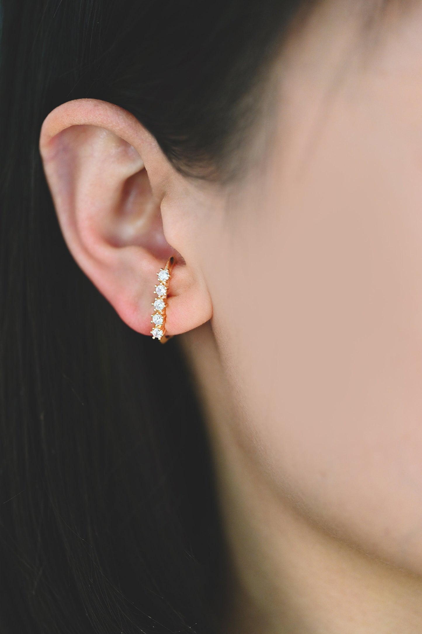 4pcs CZ Pave Gold/ Silver Curved Bar Earrings, Real Gold/ Rhodium Plated Brass Stick Stud Earrings (#GB-4253)