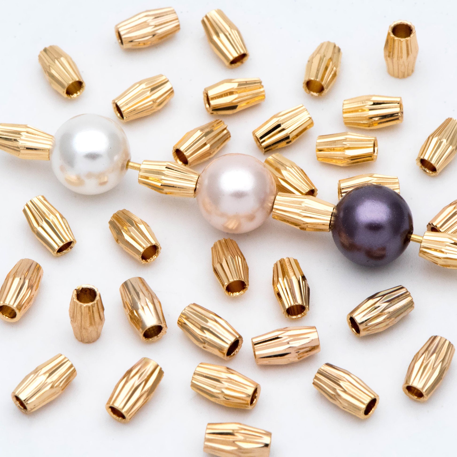 20pcs Gold/ Silver tone Oval Beads 6x3.5mm, Real Gold/ Rhodium plated Brass Tube Spacers (GB-715)