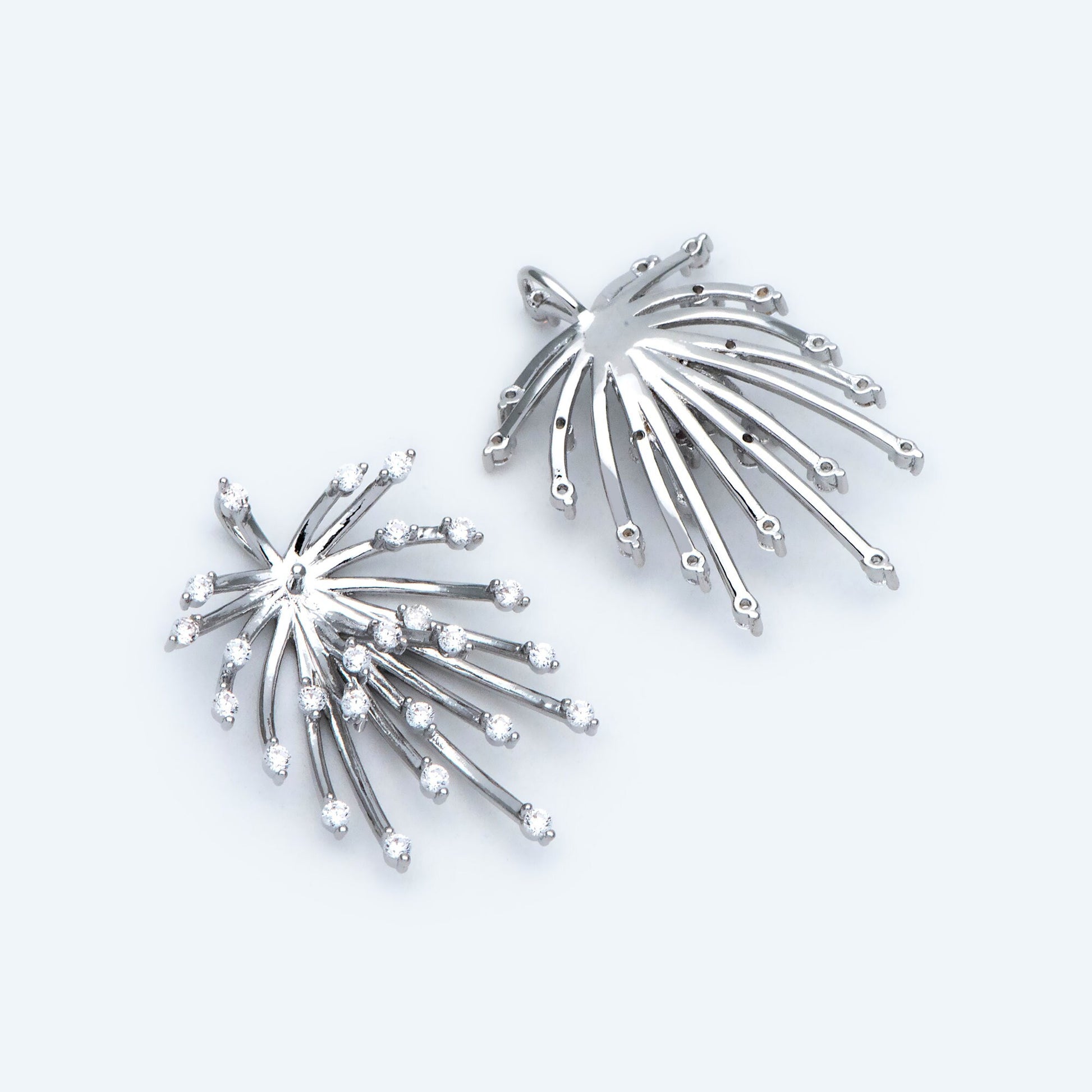 4pcs CZ Pave Gold/ Silver tone Fireworks Charm 27x14mm, DIY Pendant Drop Bail, Peg Pearl Findings, Pearl Setting (GB-1424)