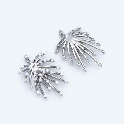 4pcs CZ Pave Gold/ Silver tone Fireworks Charm 27x14mm, DIY Pendant Drop Bail, Peg Pearl Findings, Pearl Setting (GB-1424)