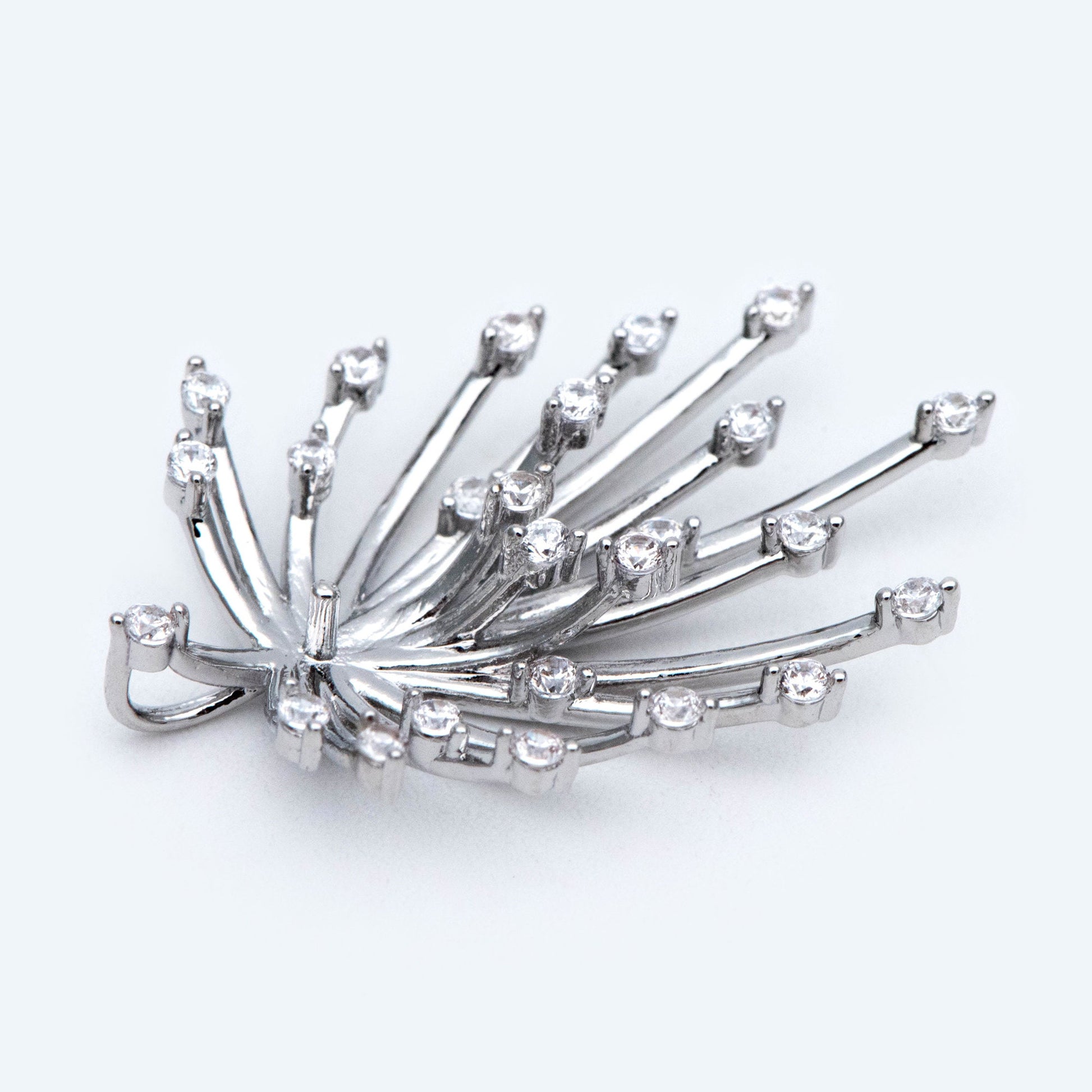 4pcs CZ Pave Gold/ Silver tone Fireworks Charm 27x14mm, DIY Pendant Drop Bail, Peg Pearl Findings, Pearl Setting (GB-1424)