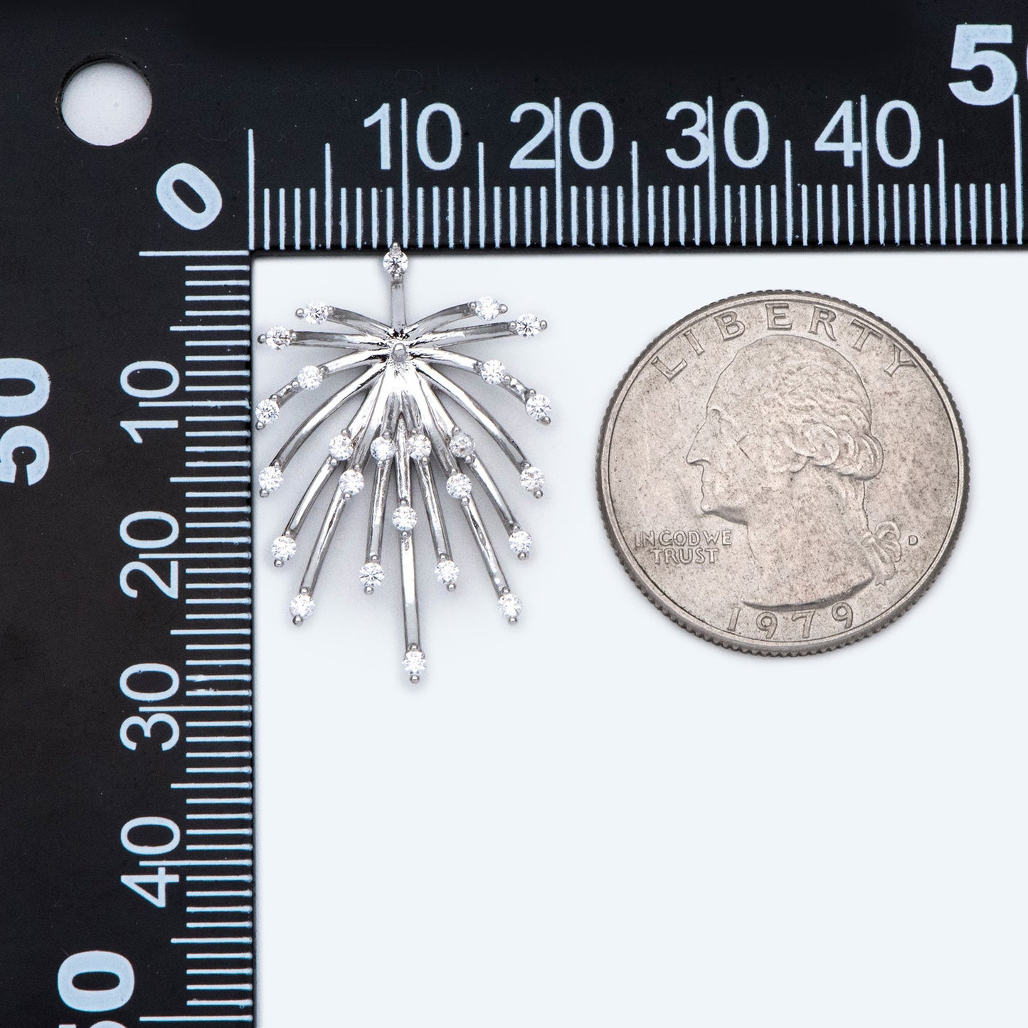 4pcs CZ Pave Gold/ Silver tone Fireworks Charm 27x14mm, DIY Pendant Drop Bail, Peg Pearl Findings, Pearl Setting (GB-1424)