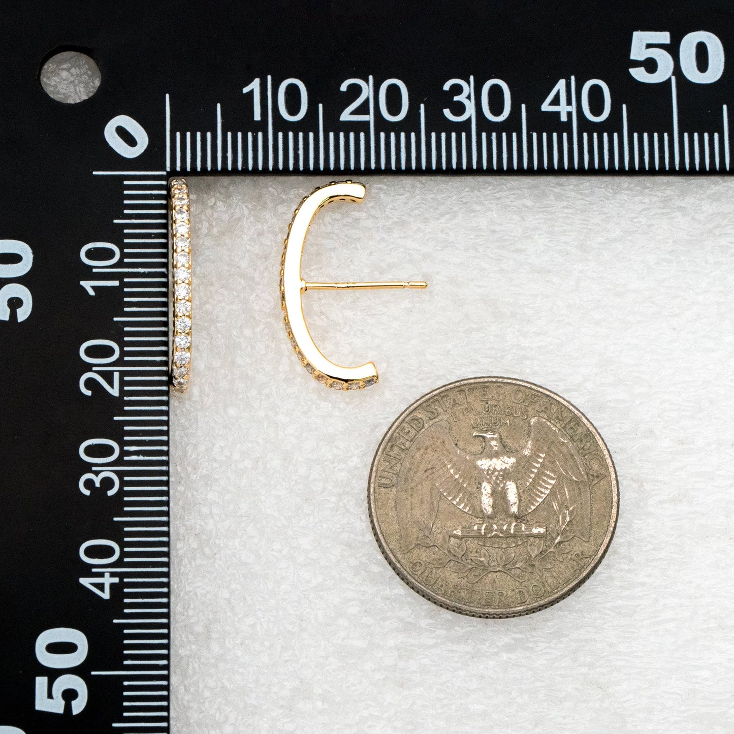 4pcs CZ pave Gold C Shaped Earrings, Gold Plated Brass Bar Stud Earrings (GB-4087)