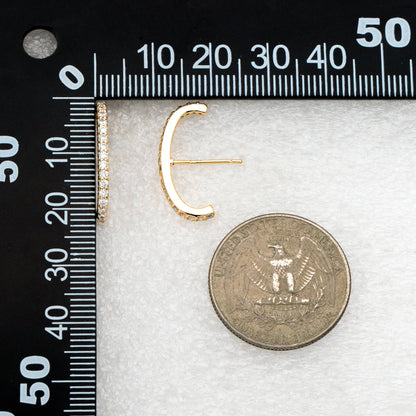 4pcs CZ pave Gold C Shaped Earrings, Gold Plated Brass Bar Stud Earrings (GB-4087)