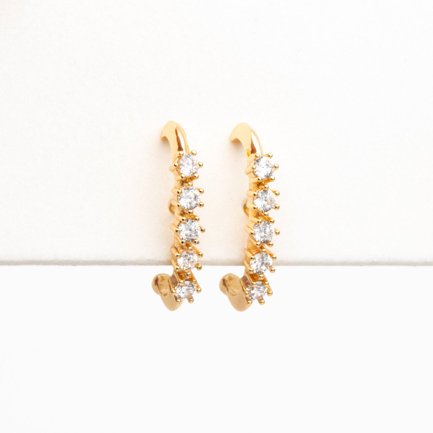 4pcs CZ Pave Gold/ Silver Curved Bar Earrings, Real Gold/ Rhodium Plated Brass Stick Stud Earrings (#GB-4253)