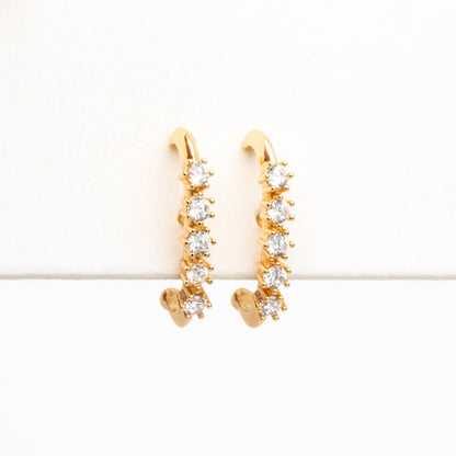 4pcs CZ Pave Gold/ Silver Curved Bar Earrings, Real Gold/ Rhodium Plated Brass Stick Stud Earrings (#GB-4253)