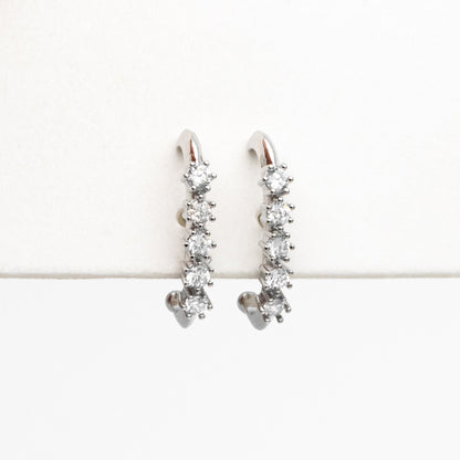 4pcs CZ Pave Gold/ Silver Curved Bar Earrings, Real Gold/ Rhodium Plated Brass Stick Stud Earrings (#GB-4253)