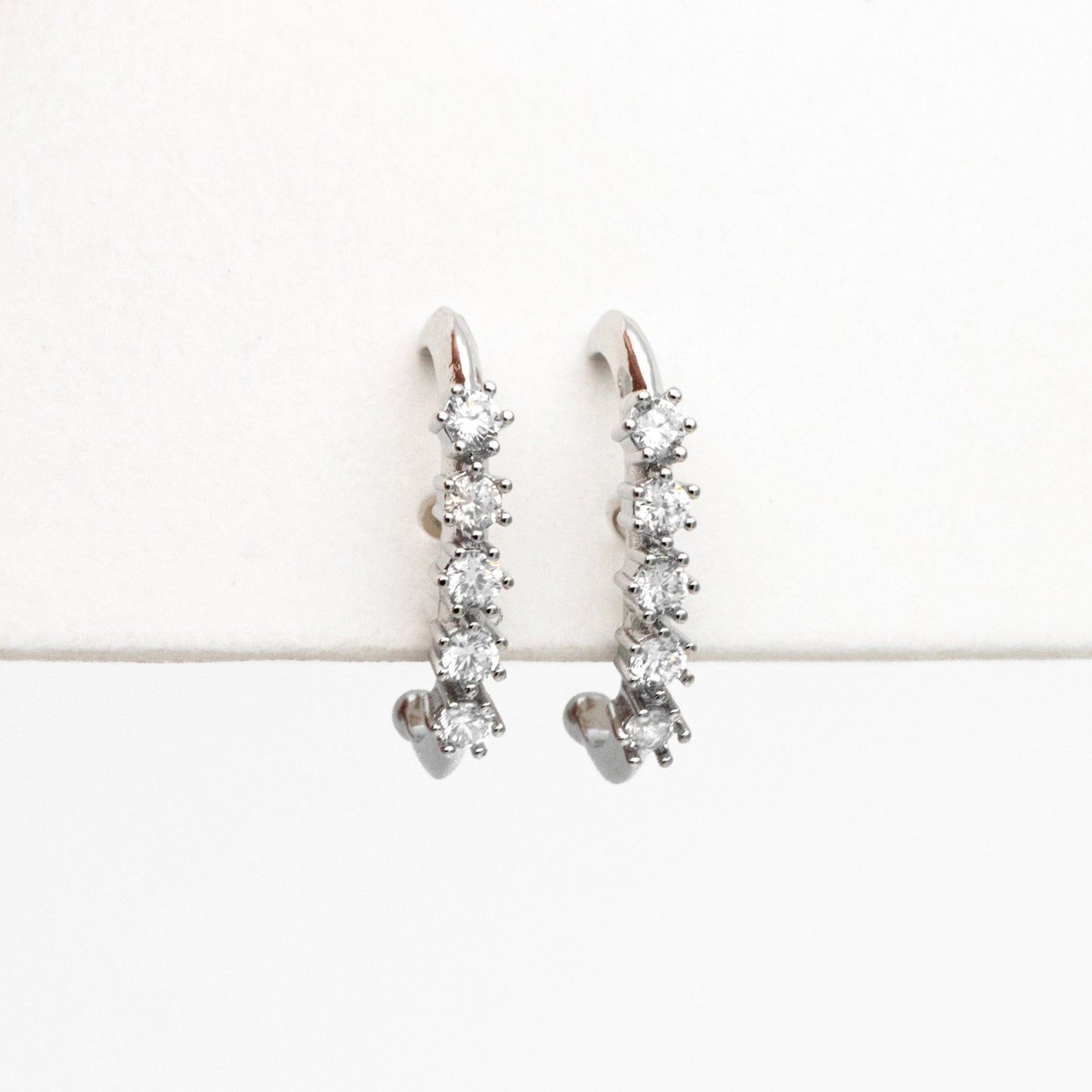 4pcs CZ Pave Gold/ Silver Curved Bar Earrings, Real Gold/ Rhodium Plated Brass Stick Stud Earrings (#GB-4253)