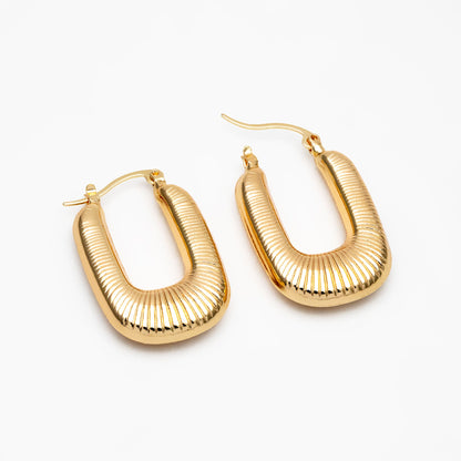 4pcs Gold U-Shaped Earrings 35x22mm, Real Gold plated Brass, Minimalist Hoop Earrings (GB-4268)