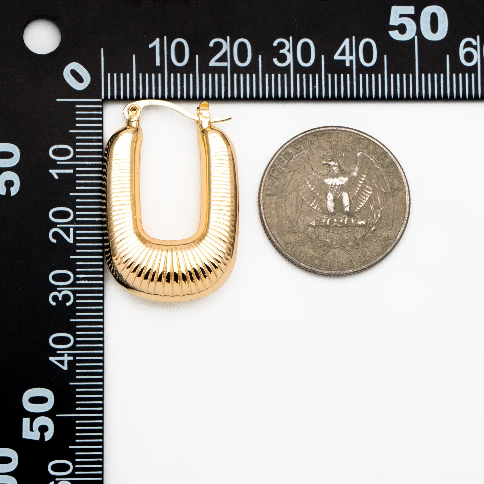 4pcs Gold U-Shaped Earrings 35x22mm, Real Gold plated Brass, Minimalist Hoop Earrings (GB-4268)