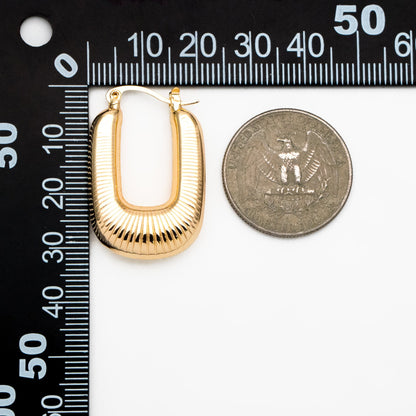 4pcs Gold U-Shaped Earrings 35x22mm, Real Gold plated Brass, Minimalist Hoop Earrings (GB-4268)