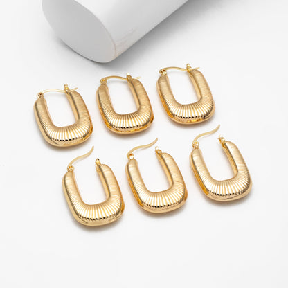 4pcs Gold U-Shaped Earrings 35x22mm, Real Gold plated Brass, Minimalist Hoop Earrings (GB-4268)