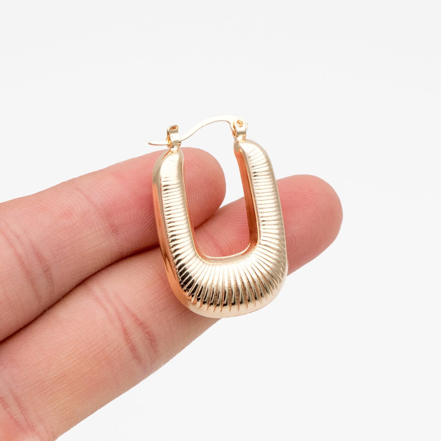 4pcs Gold U-Shaped Earrings 35x22mm, Real Gold plated Brass, Minimalist Hoop Earrings (GB-4268)