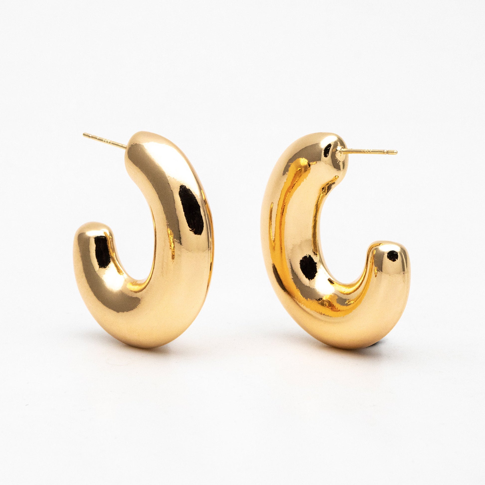 4pcs Gold C Shape Earrings, Gold plated Brass, Dainty Geometric Hoop Stud Earrings (GB-4269)
