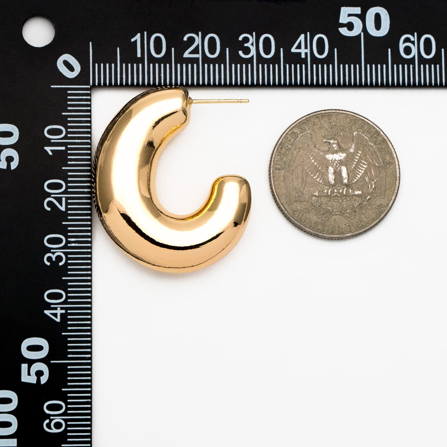 4pcs Gold C Shape Earrings, Gold plated Brass, Dainty Geometric Hoop Stud Earrings (GB-4269)