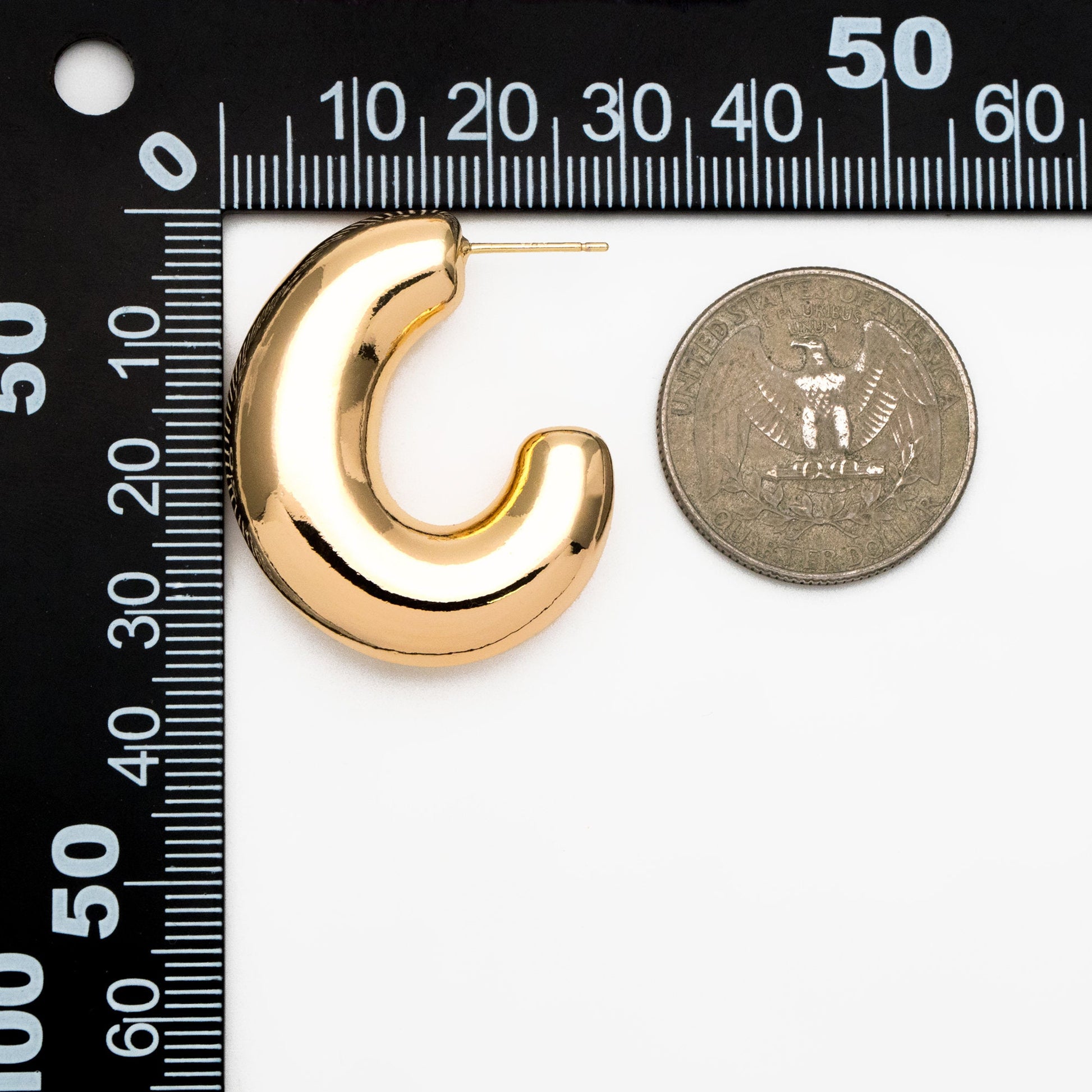 4pcs Gold C Shape Earrings, Gold plated Brass, Dainty Geometric Hoop Stud Earrings (GB-4269)