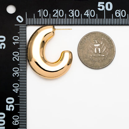 4pcs Gold C Shape Earrings, Gold plated Brass, Dainty Geometric Hoop Stud Earrings (GB-4269)