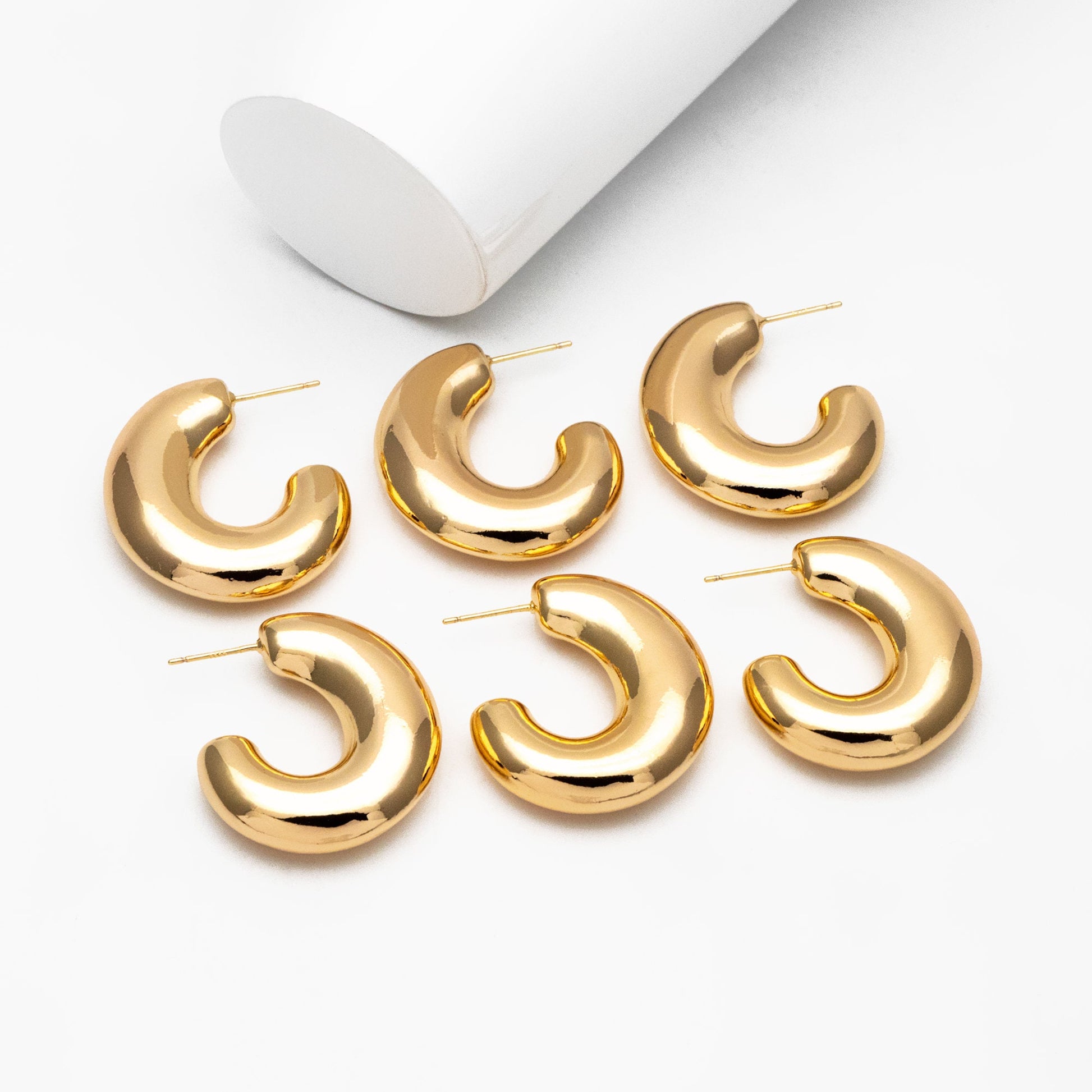 4pcs Gold C Shape Earrings, Gold plated Brass, Dainty Geometric Hoop Stud Earrings (GB-4269)