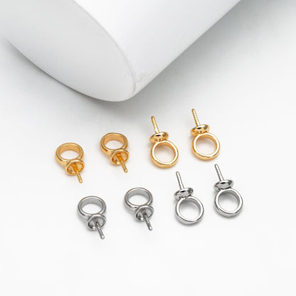 10pcs Gold/ Silver Peg Bail For Half Drilled Pearls Or Stones, Gold/ Rhodium plated Brass, Pearl Drop 4mm Cup (GB-4272)