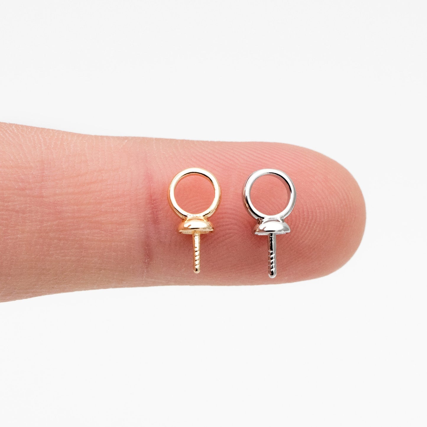 10pcs Gold/ Silver Peg Bail For Half Drilled Pearls Or Stones, Gold/ Rhodium plated Brass, Pearl Drop 4mm Cup (GB-4272)