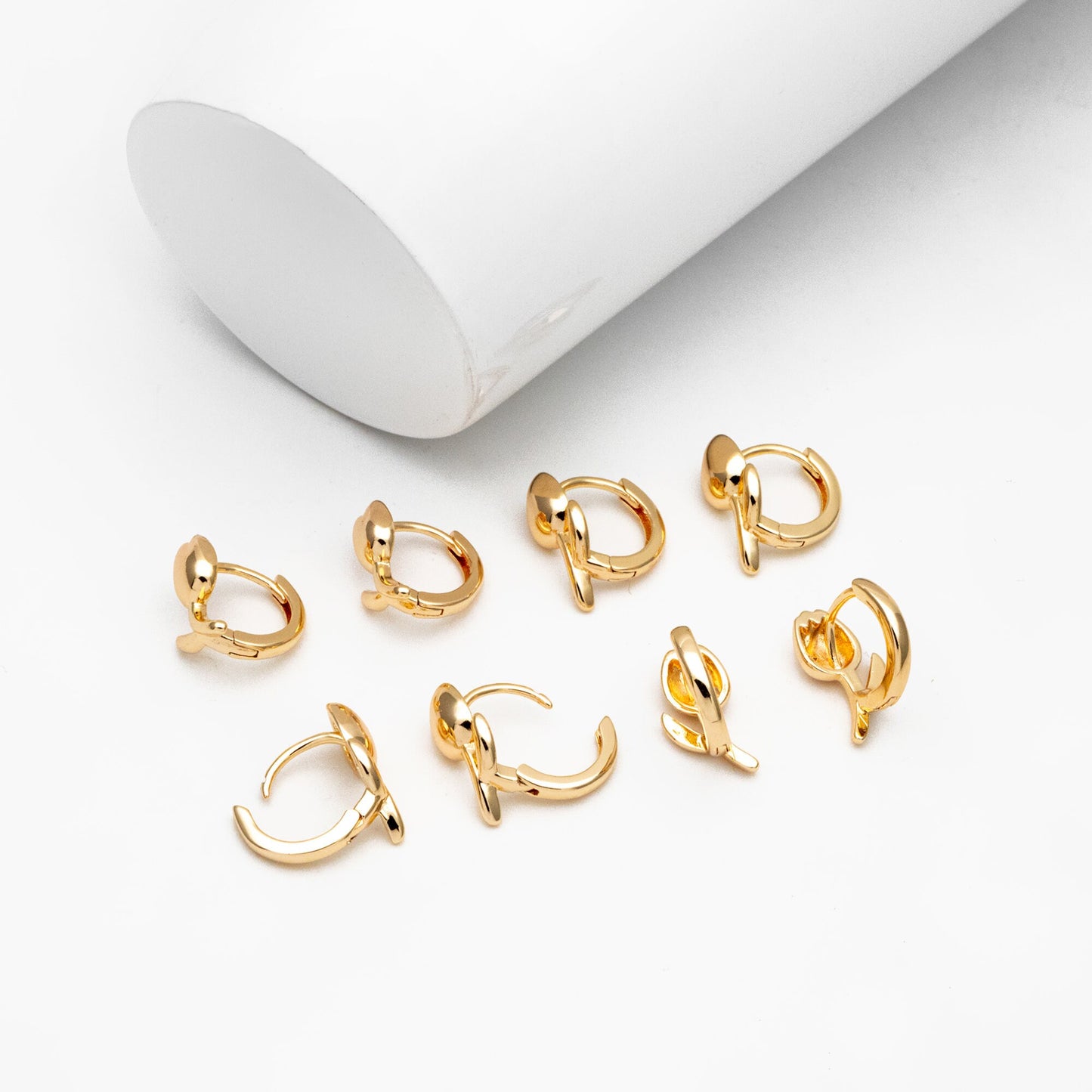 4pcs Gold Tulip Hoop Earrings, 18K Gold plated Brass, Minimalist Huggie Earrings (GB-4273)