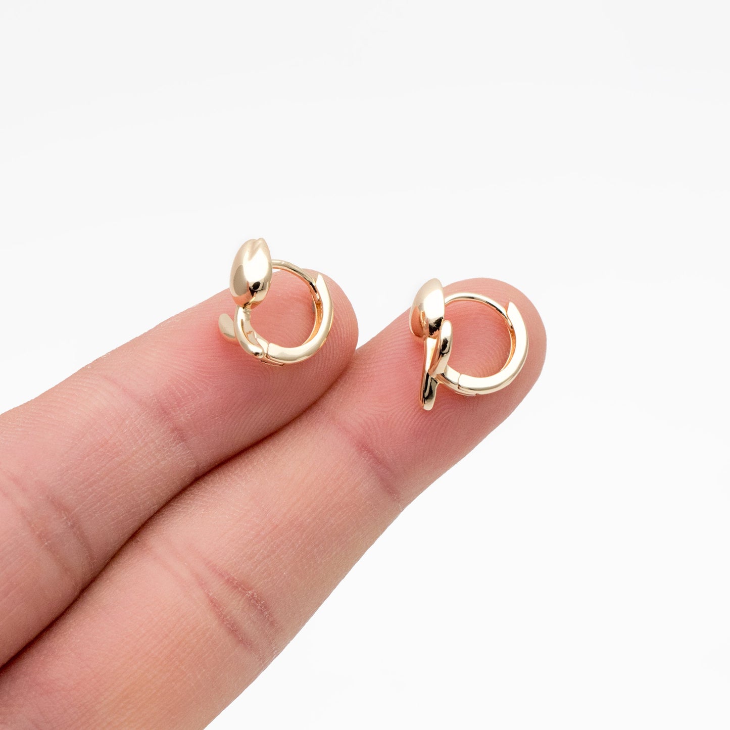 4pcs Gold Tulip Hoop Earrings, 18K Gold plated Brass, Minimalist Huggie Earrings (GB-4273)