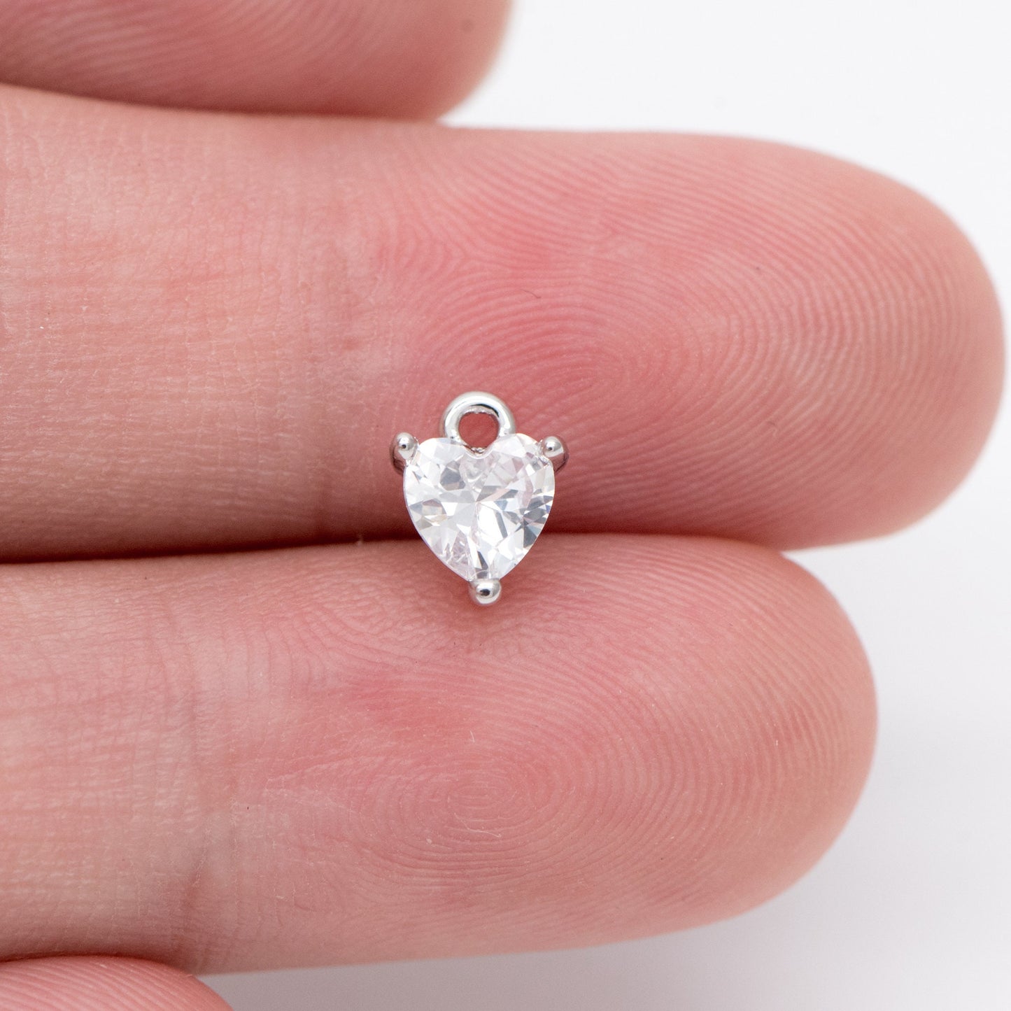 4pcs CZ pave Gold/ Silver tone Heart Charms 8x6mm, Gold/ Rhodium Plated Brass Heart Pendants (GB-2782-A)