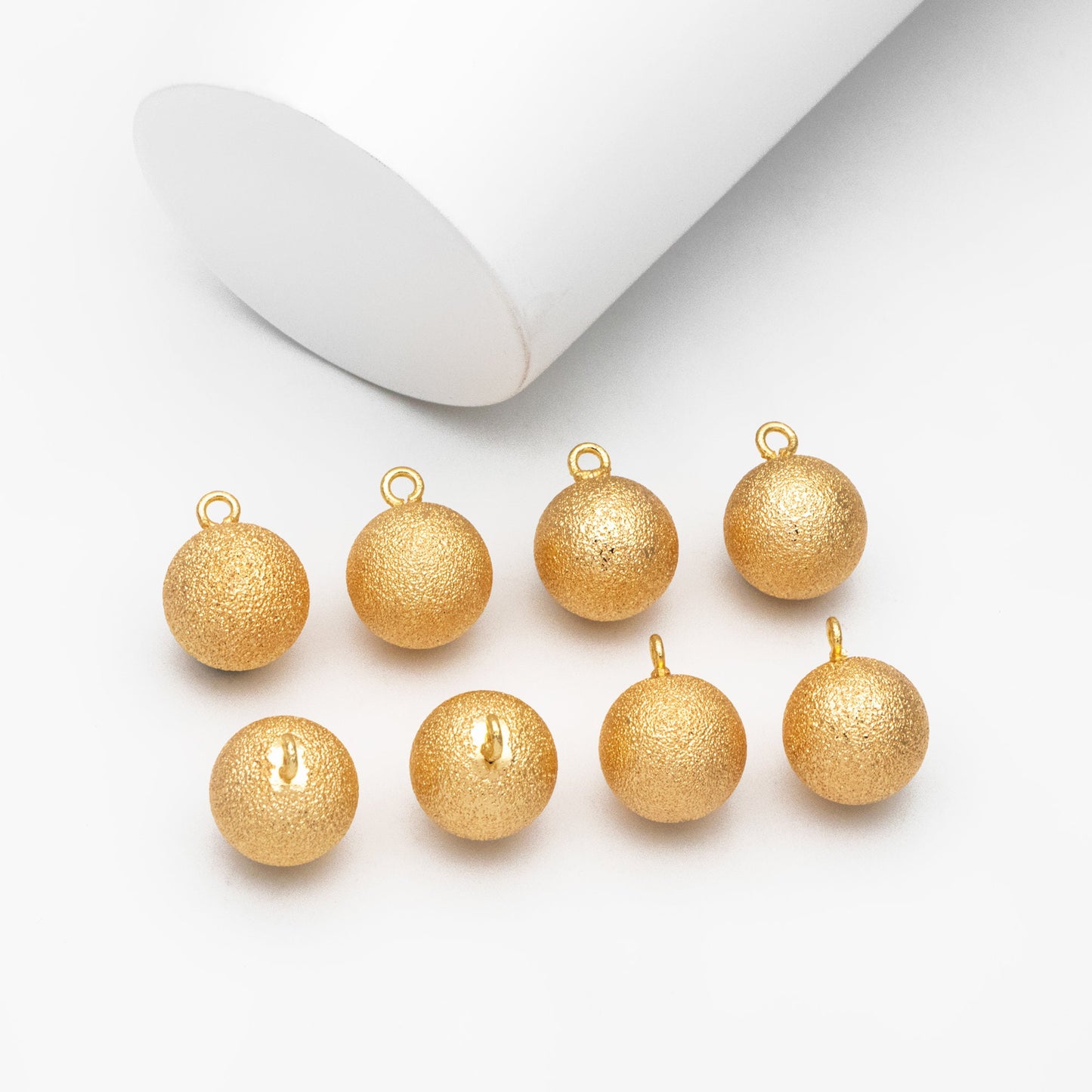 10pcs Gold Stardust Ball Charms 12mm, Real Gold plated Brass, Round Dangle Pendants (GB-3898)